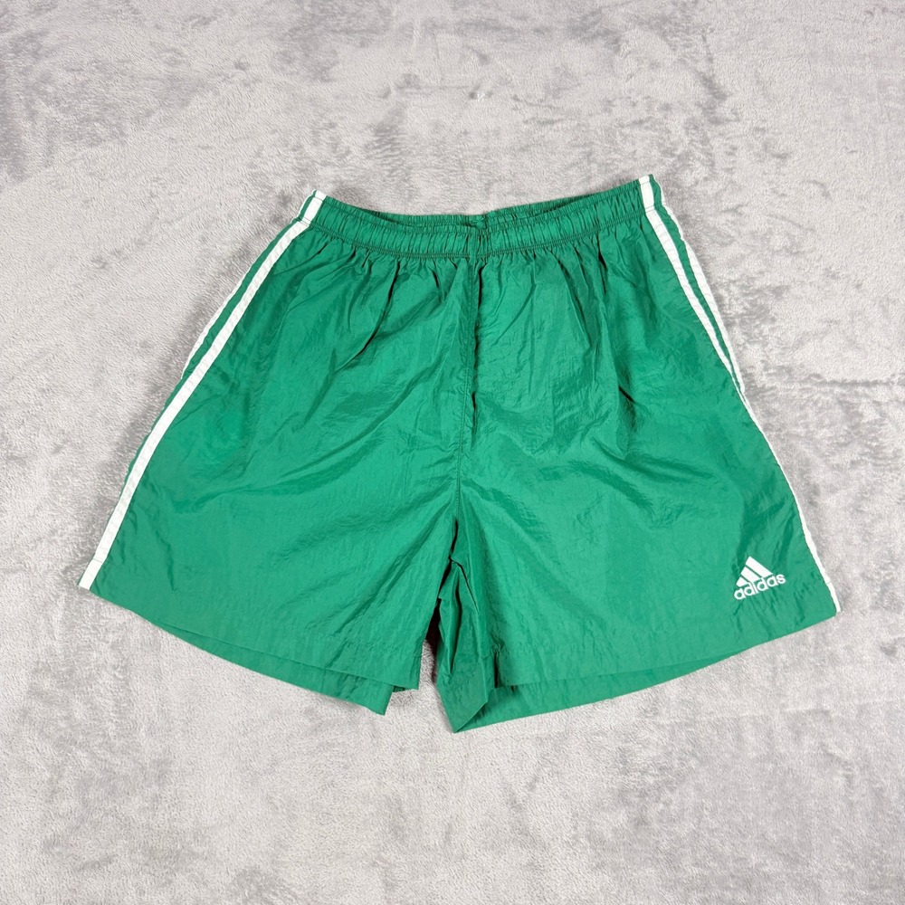 Adidas Mens Medium Green Nylon Athletic Shorts 3 Stripe Y2K